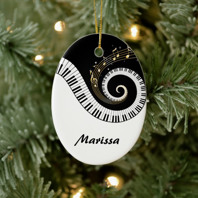 Piano Keys and Gold Music Notes Ceramic Ornament (Tree)