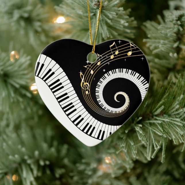 Piano Keys and Gold Music Notes Ceramic Ornament (Tree)