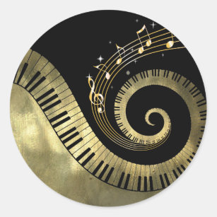 Piano Keys and Gold Music Notes golden Stickers
