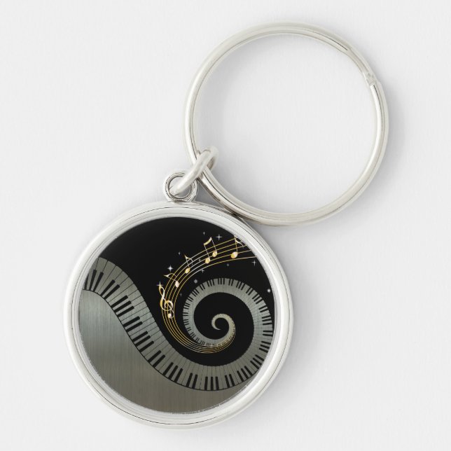 Piano Keys and Gold Music Notes Keychain (Front)