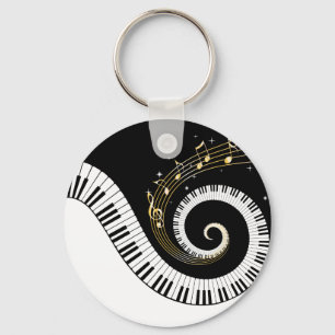 Piano Keys and Gold Music Notes Keychain