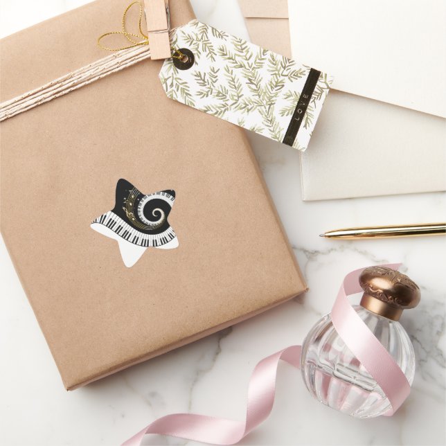Piano Keys and Gold Music Notes Star Sticker (Gifting)