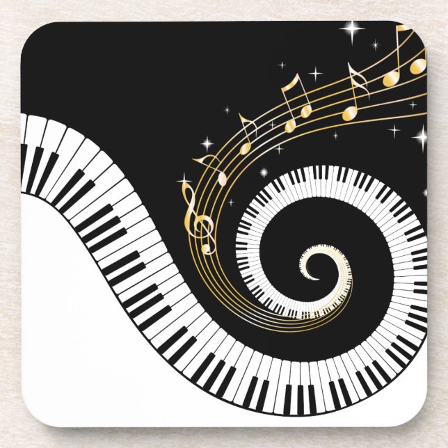 Piano Keys and Gold Music Notes Stickers Coaster (Front)
