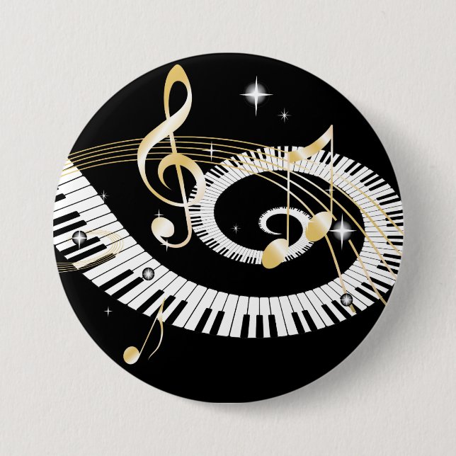 Piano Keys and Golden Music Notes 3 Inch Round Button (Front)