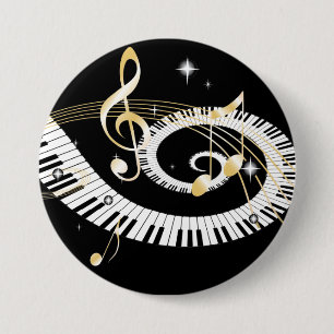 Piano Keys and Golden Music Notes 3 Inch Round Button