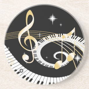 Piano Keys and Golden Music Notes Coaster