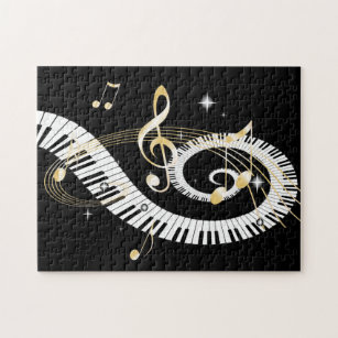 Piano Keys and Golden Music Notes Jigsaw Puzzle