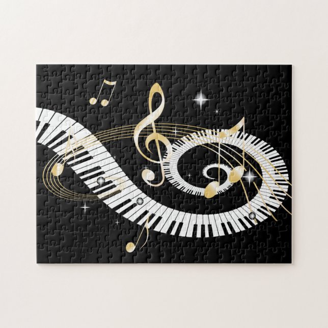 Piano Keys and Golden Music Notes Jigsaw Puzzle (Horizontal)