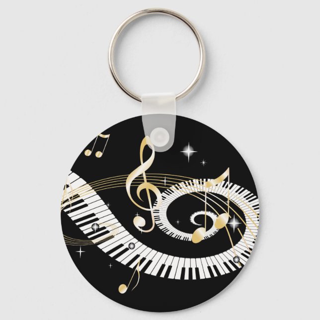 Piano Keys and Golden Music Notes Keychain (Front)