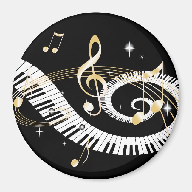 Piano Keys and Golden Music Notes Magnet (Front)