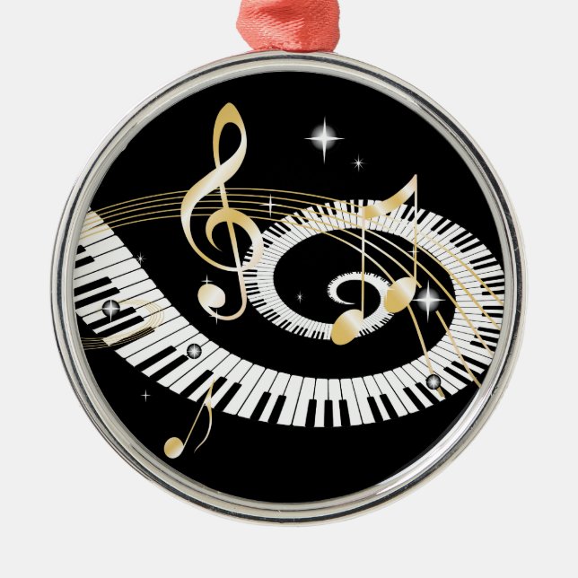Piano Keys and Golden Music Notes Metal Ornament (Front)