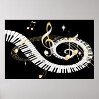 Piano Keys and Golden Music Notes