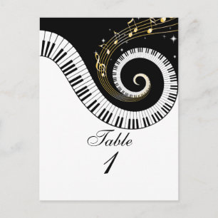Piano Keys and Golden Music Notes Table Number Postcard