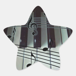 Piano Keys and Music Notes Star Sticker