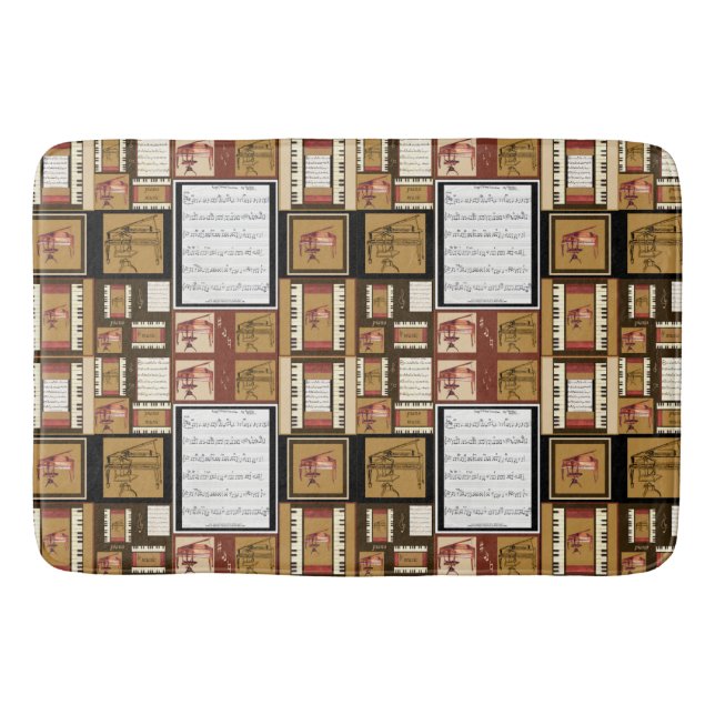 piano keys antique piano chair bench sheet music bath mat (Front)