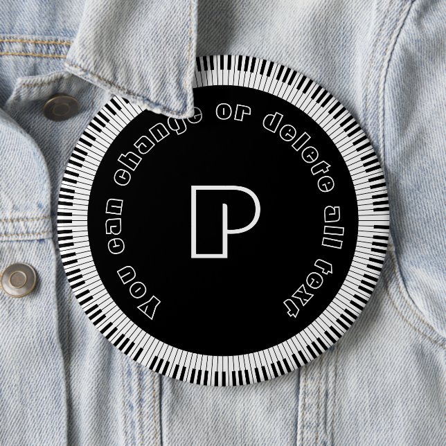 Piano Keys Black and White Monogrammed 6 Inch Round Button (In Situ)
