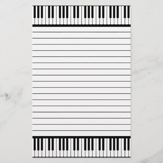 Piano Keys Black And White Pattern Lined Stationery (Front)