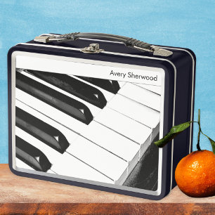 Piano Keys Black and White Personalized Metal Lunch Box