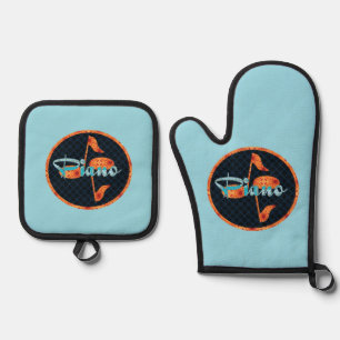 Piano Keys Curved Oven Mitt & Pot Holder Set