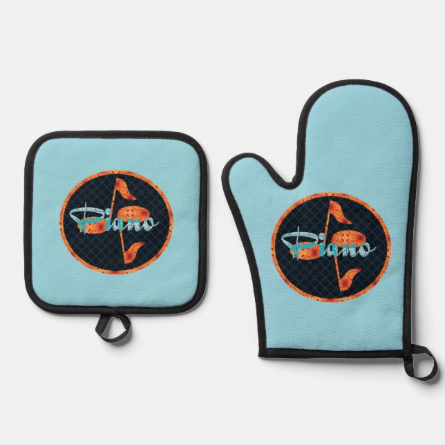Piano Keys Curved Oven Mitt & Pot Holder Set (Front)