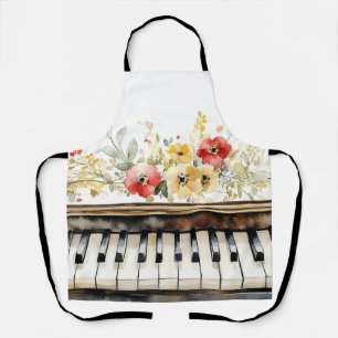 Piano Keys Floral Bouquet Apron