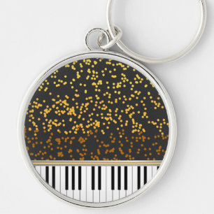 Piano Keys Gold Polka Dots Pattern Keychain