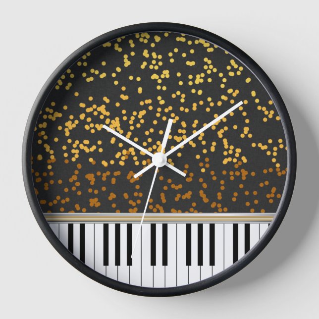 Piano Keys Gold Polka Dots Pattern Wall Clock (Front)