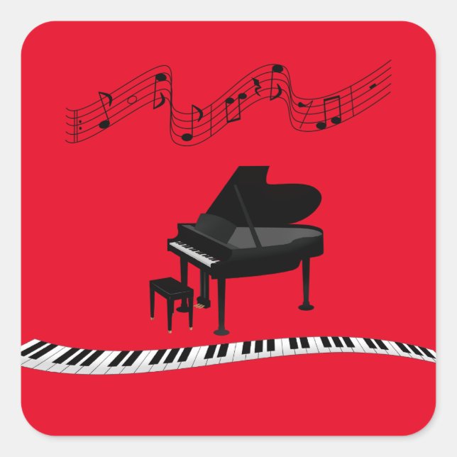 Piano keys, keyboard, and musical notes square sticker (Front)