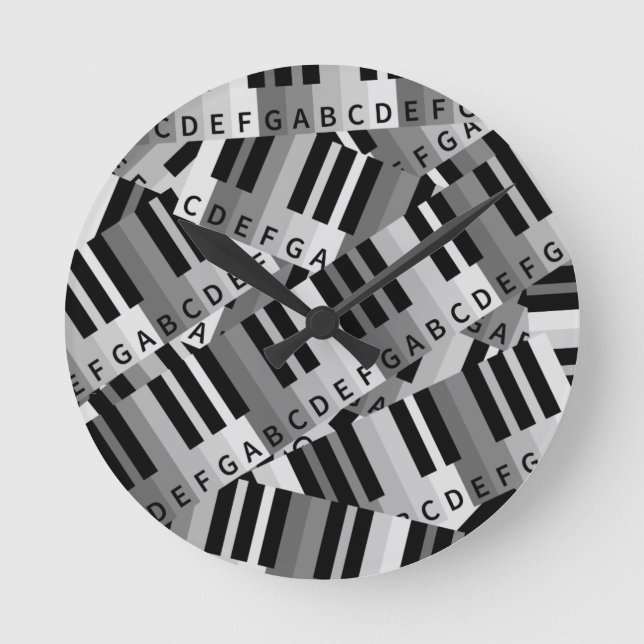 Piano Keys Layered Pattern Round Clock (Front)