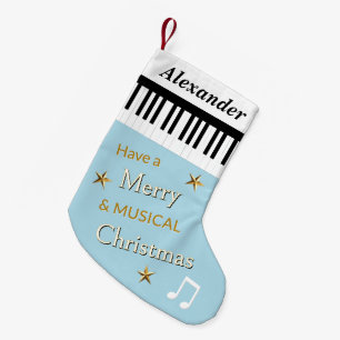 Piano Keys Light Blue Music Themed Personalized Small Christmas Stocking