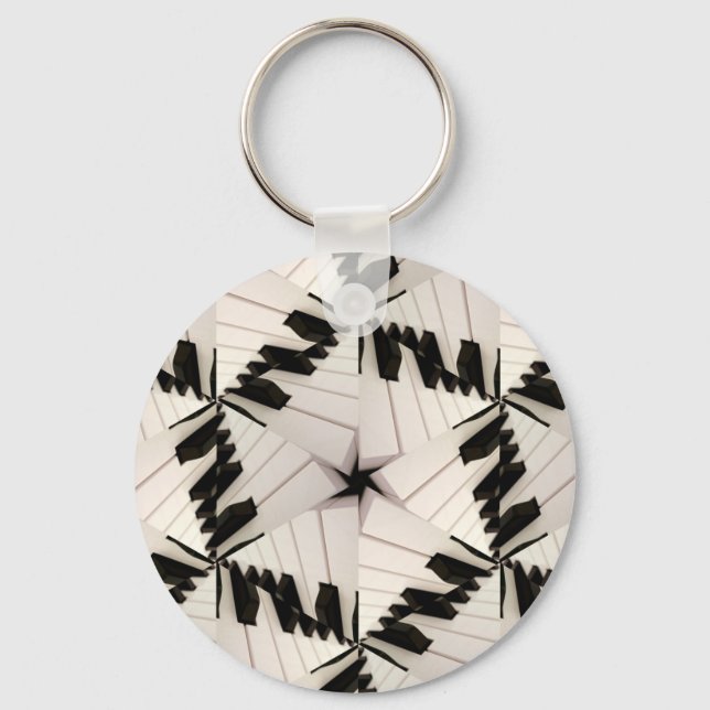 Piano Keys Mandala Kaleidoscope Button Key Ring (Front)