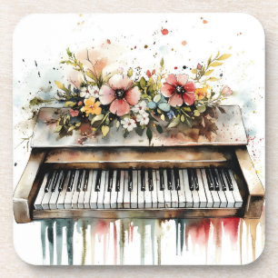 Piano Keys Mixed Floral Bouquet beverage coaster