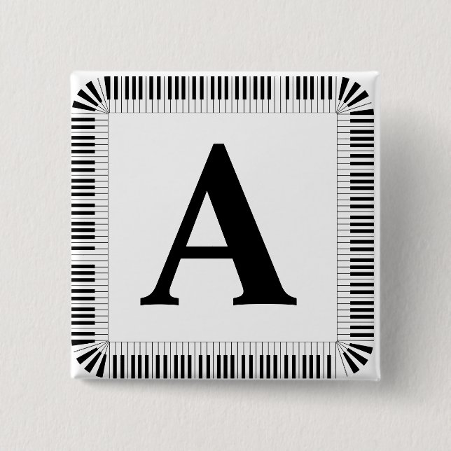 Piano Keys Monogram Pianist Piano Player  2 Inch Square Button (Front)