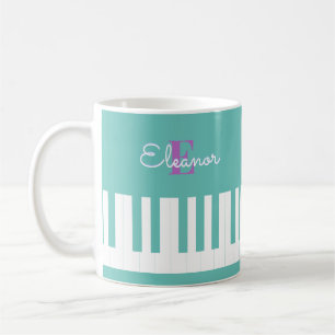 Piano Keys Monogrammed Musical Keyboard Music Aqua Coffee Mug