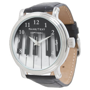 Piano Keys Montre en cuir noir Vintage pour hommes