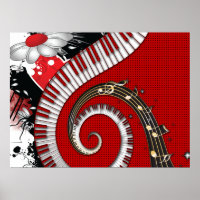 Piano Keys Music Notes Grunge Floral Swirls