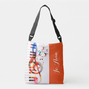 Piano Keys Music Notes & Hummingbirds Crossbody Bag