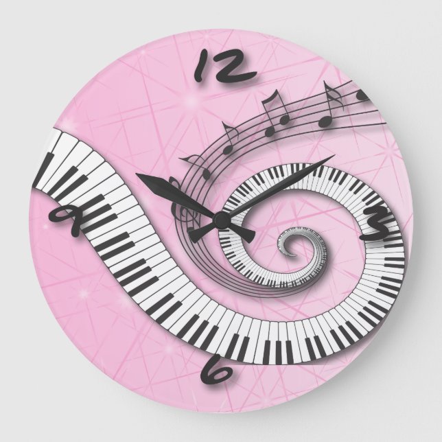 Piano Keys Music Notes on pink Wall Clock (Front)