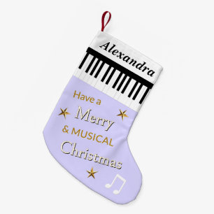 Piano Keys Music Themed Pretty Lilac Personalized Small Christmas Stocking
