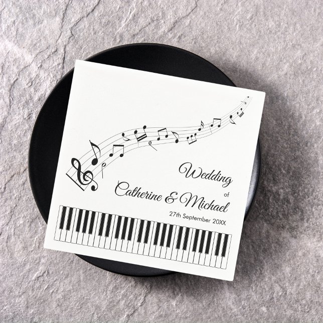 Piano Keys Musical Notes Black & White Wedding Napkin (Creator Uploaded)
