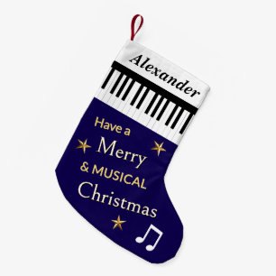 Piano Keys Navy Blue Music Lover's Personalized Small Christmas Stocking