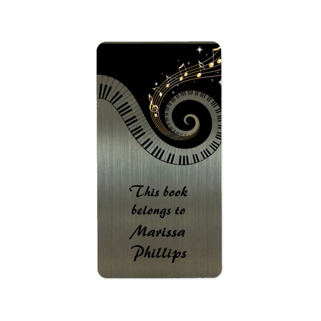 Piano Keys on Printed Aluminium Effect Bookplates Label (Front)