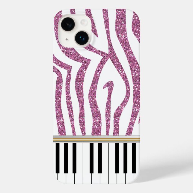 Piano Keys Pink Glitter Zebra Print Case-Mate iPhone Case (Back)