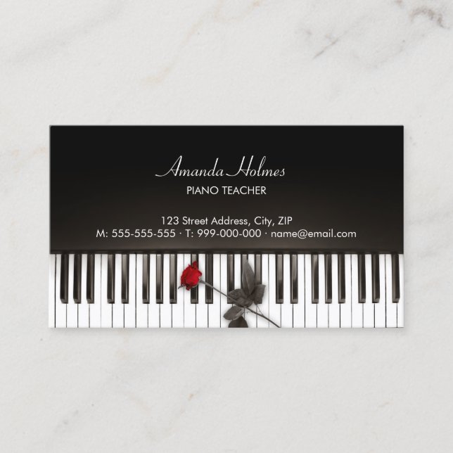 Piano Keys Red Rose Music business card (Front)