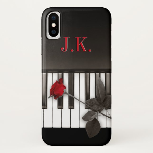 Piano Keys Red Rose Music Monogram Case-Mate iPhone Case (Back)