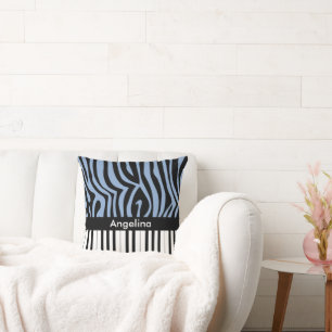 Piano Keys Sky Blue and black Zebra Print Throw Pillow