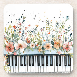 Piano Keys Spring Floral Bouquet beverage coaster