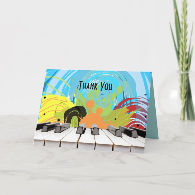 PIANO KEYS & STARS Bar Bat mitzvah Carte de remerc (Devant)