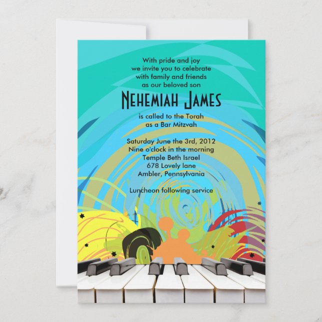 PIANO KEYS & STARS Bar Bat Mitzvah Invitation (Front)
