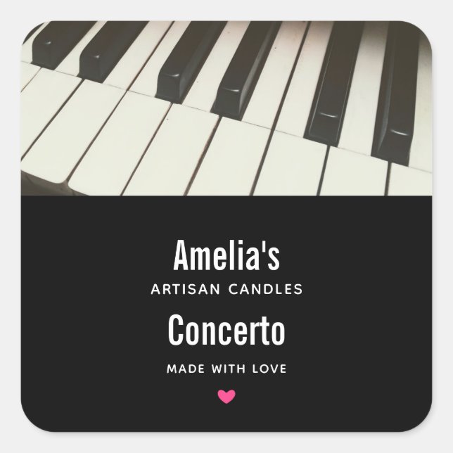 Piano Keys - Stylish B&W Photo Candle Business Square Sticker (Front)